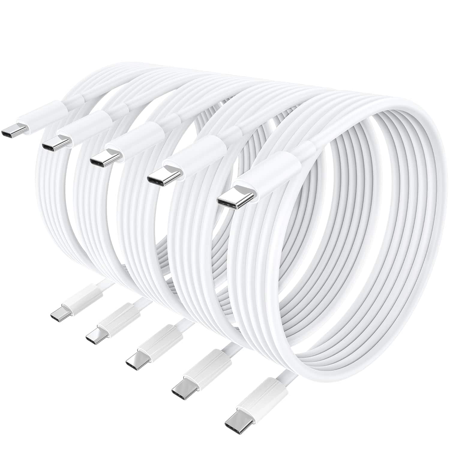 FEEL2NICE - 60w Apple USB C to USB C Charging Cable 3ft [5 Pack] - White