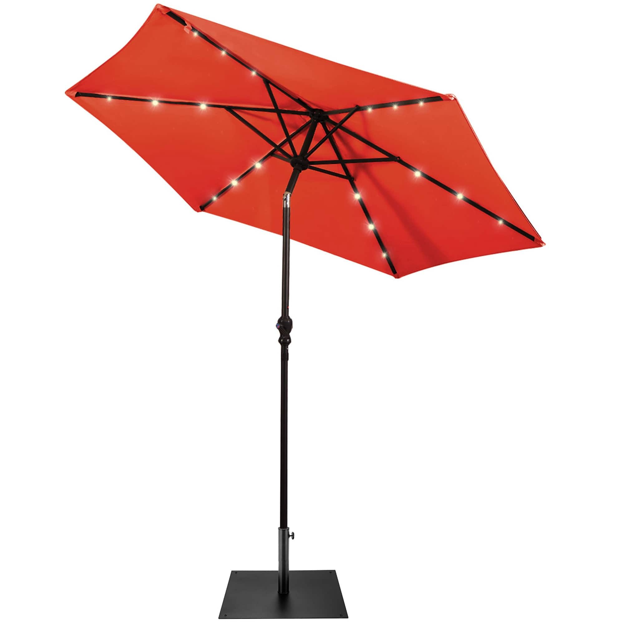 Gymax - 9 Ft Patio Table Market Umbrella w/ 18 Solar LED Lights & Heavy-duty Base - Orange price history on PriceWatchPro