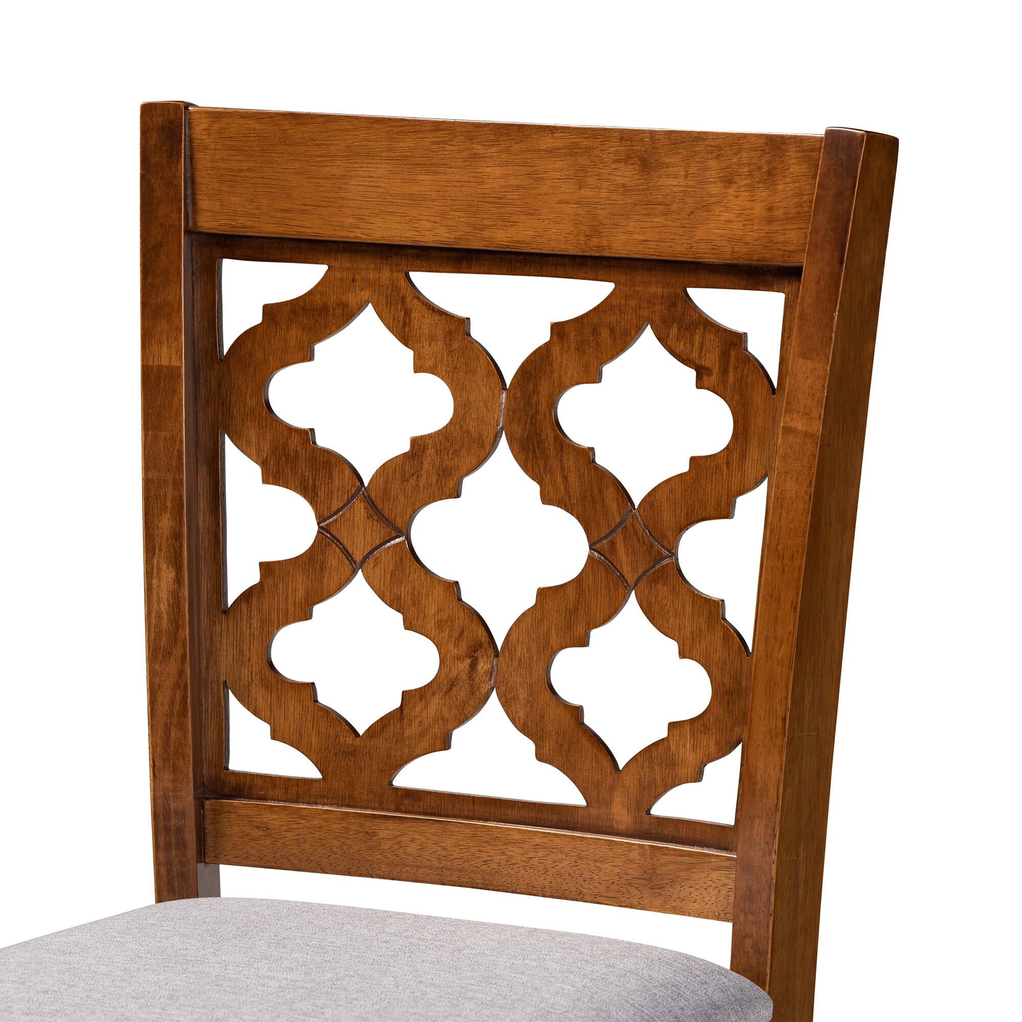 Back. Baxton Studio - Ramiro Modern and Contemporary Transitional Fabric Upholstered and Walnut Finished Wood 2-Piece Counter Stool Set - Grey/Walnut Brown.