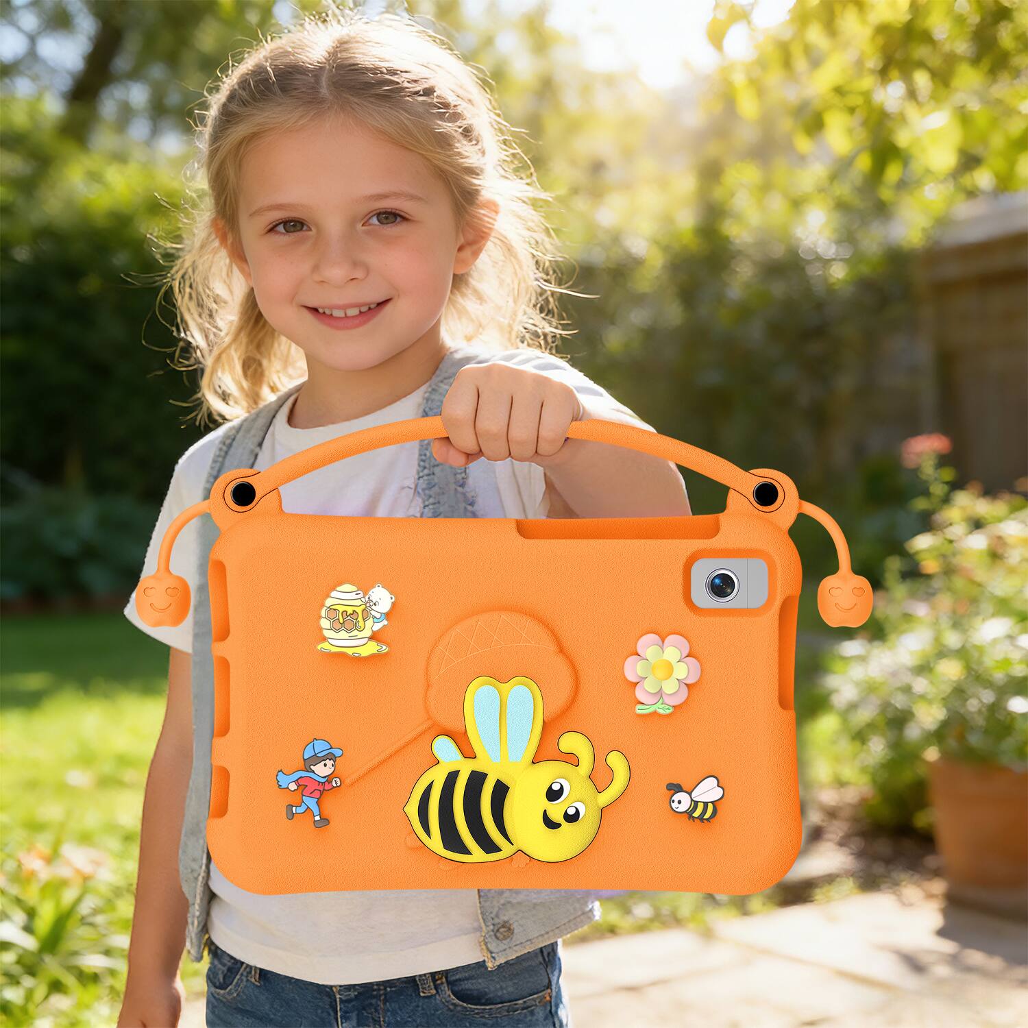 Alt View 5. Dteck - for Samsung Galaxy Tab A9 2023 & Tab A11 2025 (X133/X135) 8.7" Kids EVA Tablet Case,Shockproof Kickstand Cover + Handle - Orange.