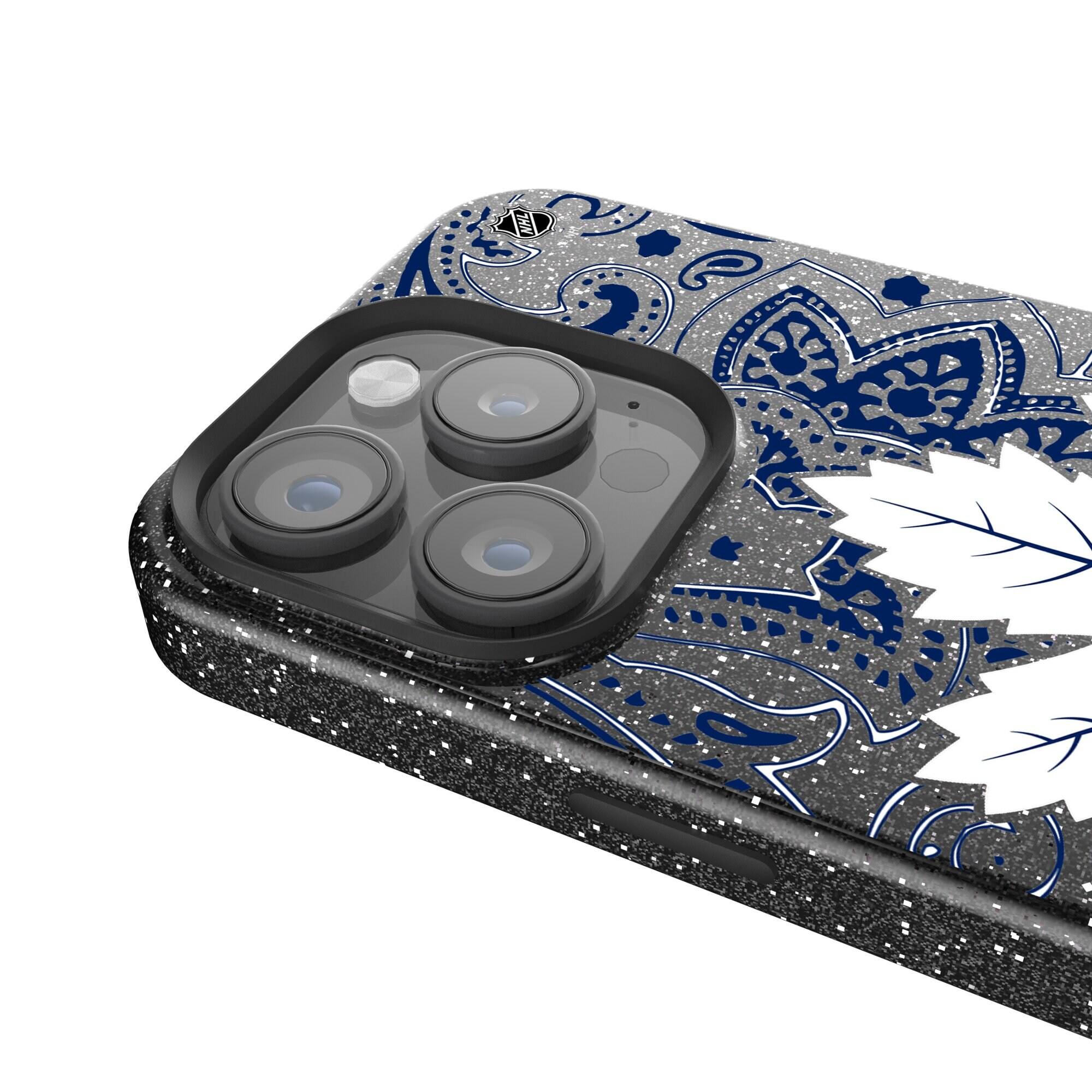 Alt View 3. Keyscaper - Black Toronto Maple Leafs Paisley Bling iPhone Case - 14 Pro - Black.