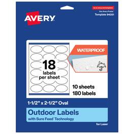 Avery - Waterproof Oval Labels, 1.5" x 2.5", 180 Total - White