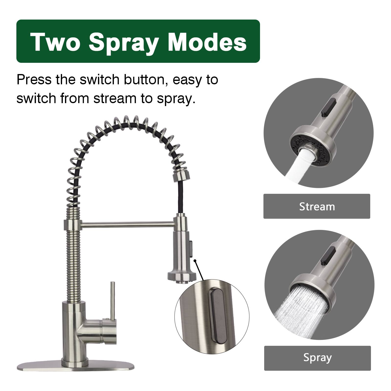 Two Spray Modes

Press the switch button, easy to switch from stream to spray.

Stream

Spray