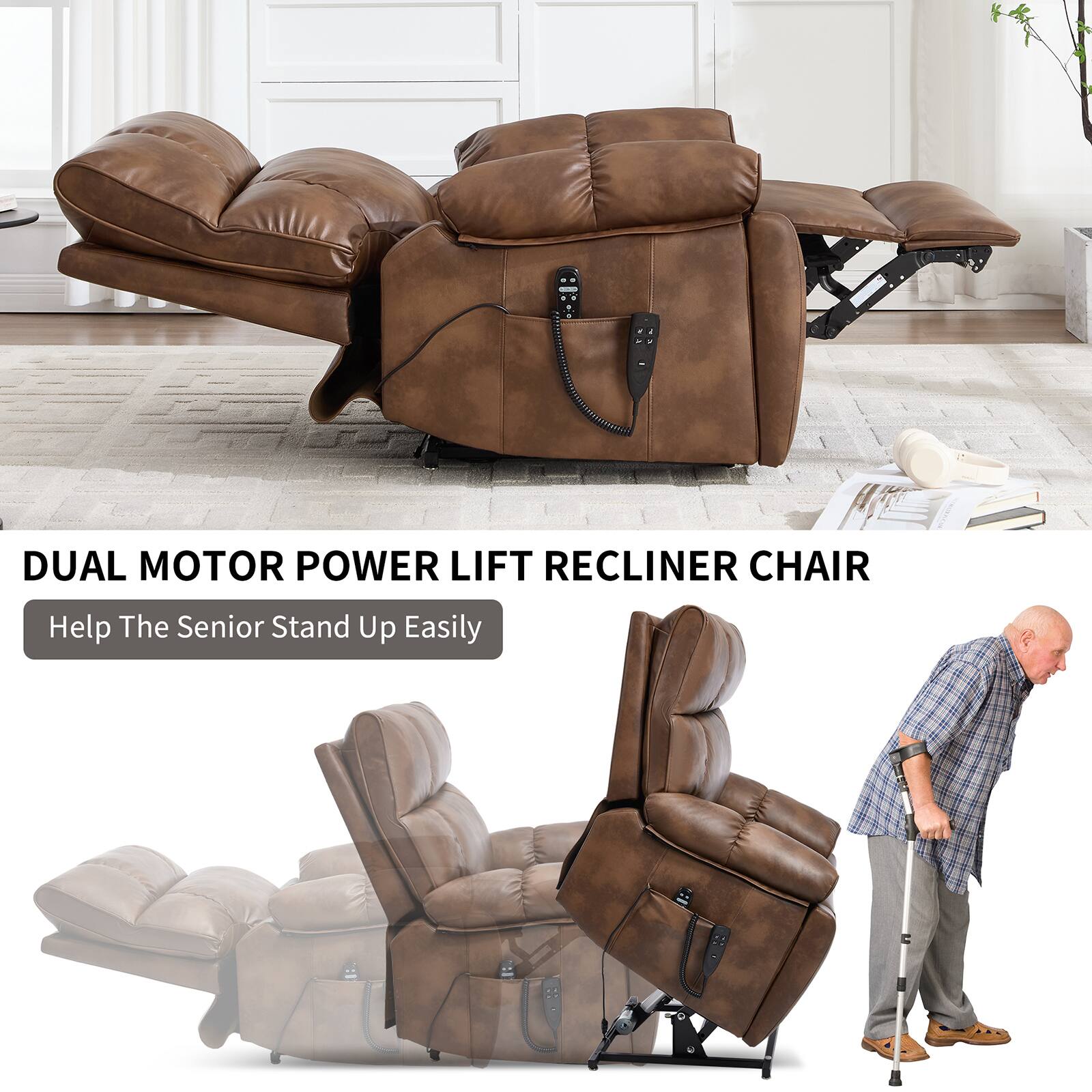 DUAL MOTOR POWER LIFT RECLINER CHAIR  
Help The Senior Stand Up Easily