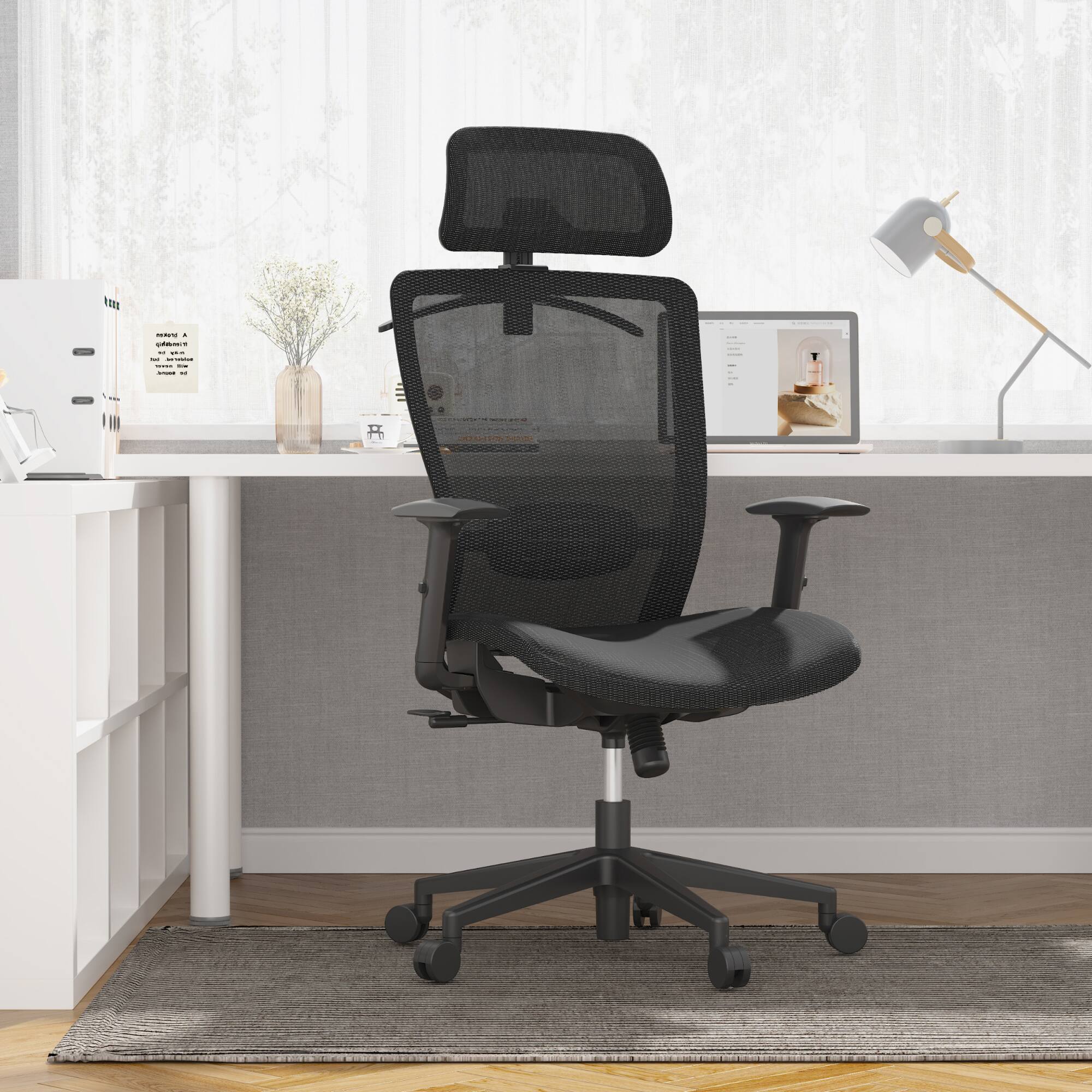 Alt View 4. FlexiSpot - C3-MH Ergonomic Mesh Office Chair with Adjustable Headrest, Lumbar Support & Swivel Design for Home Office - Black.