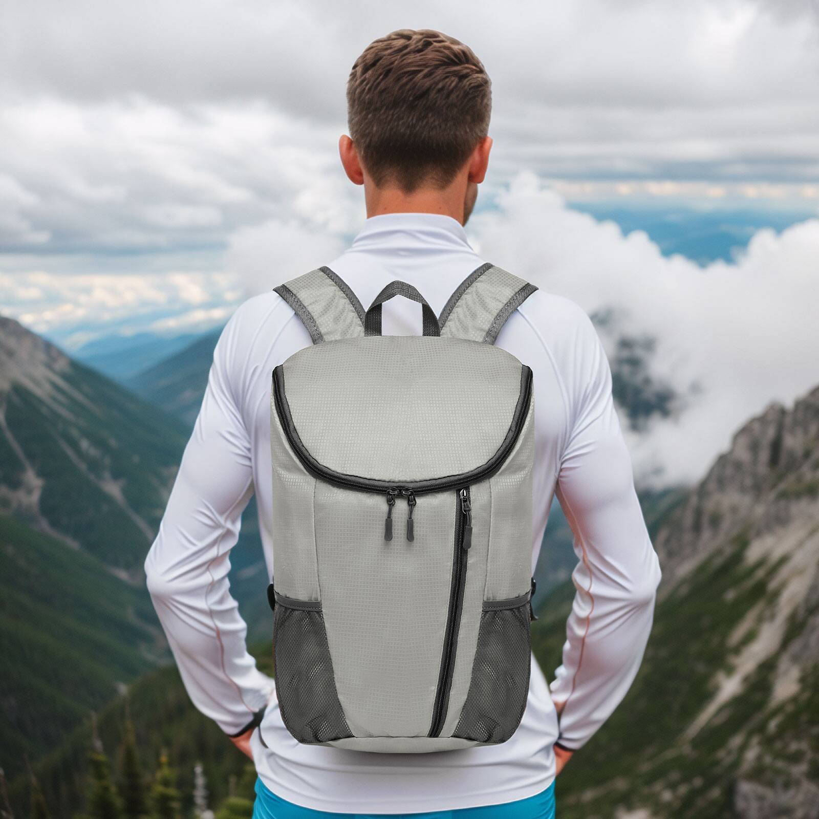 Alt View 6. Unique Bargains - Hiking Backpack 20L Packable Daypack Nylon with Adjustable Straps Lightweight Waterproof Outdoor Camping Travel - Grey.