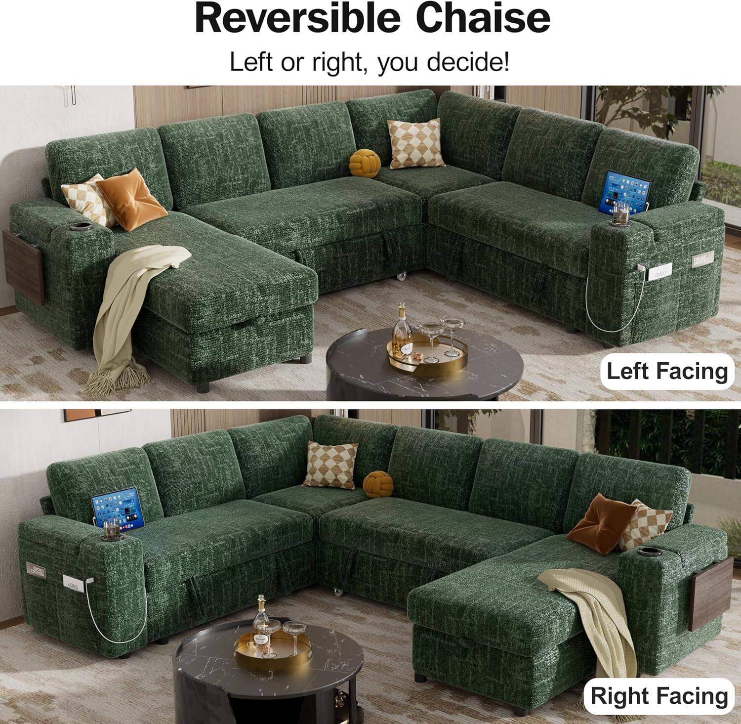 Dyonery 110" Modular Sectional Sleeper Sofa with Pull Out Bed, 7 Seat L ...