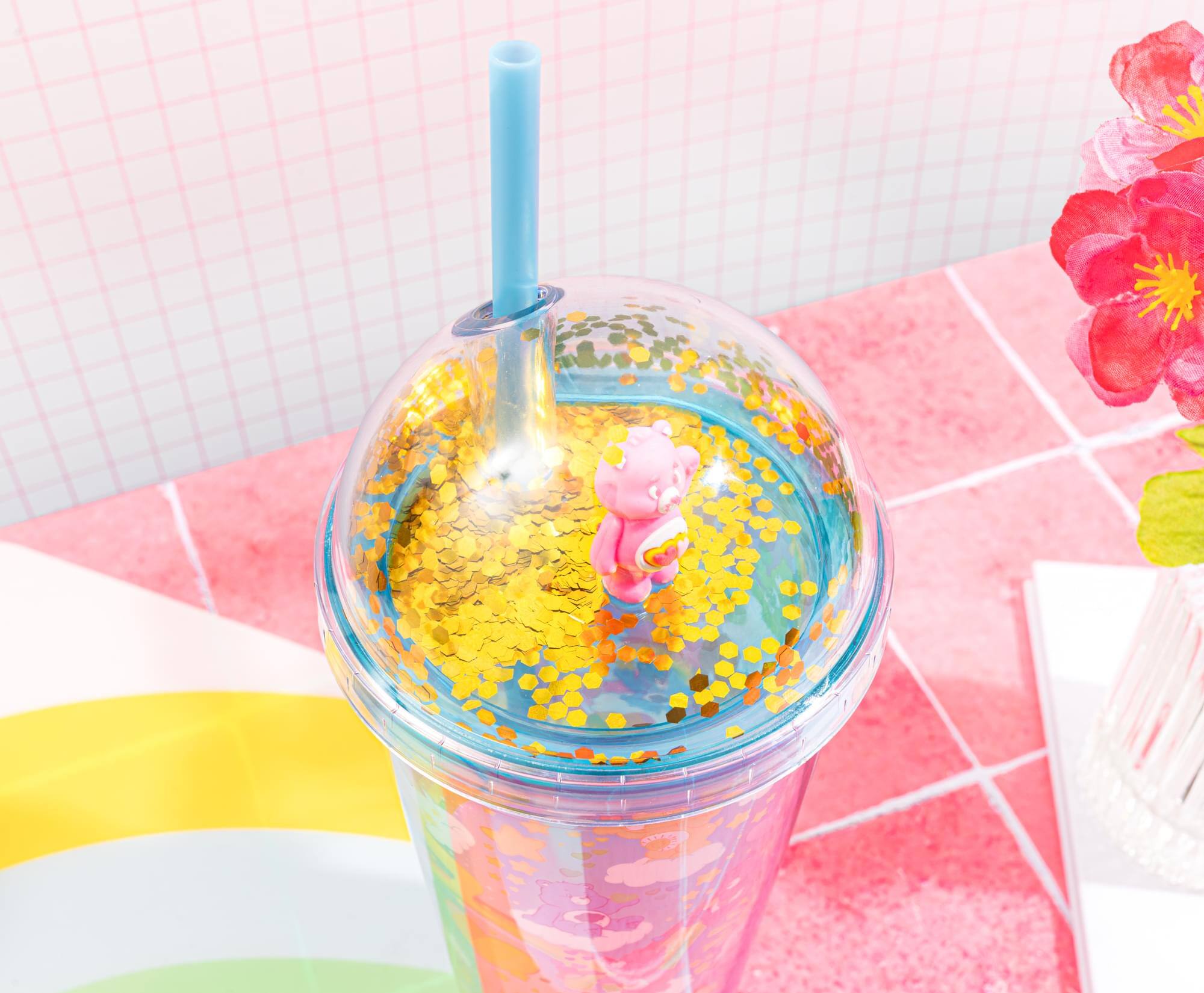 Alt View 3. Silver Buffalo - Care Bears Rainbows 24-Ounce Confetti Carnival Cup With Dome Lid and Straw - Blue.