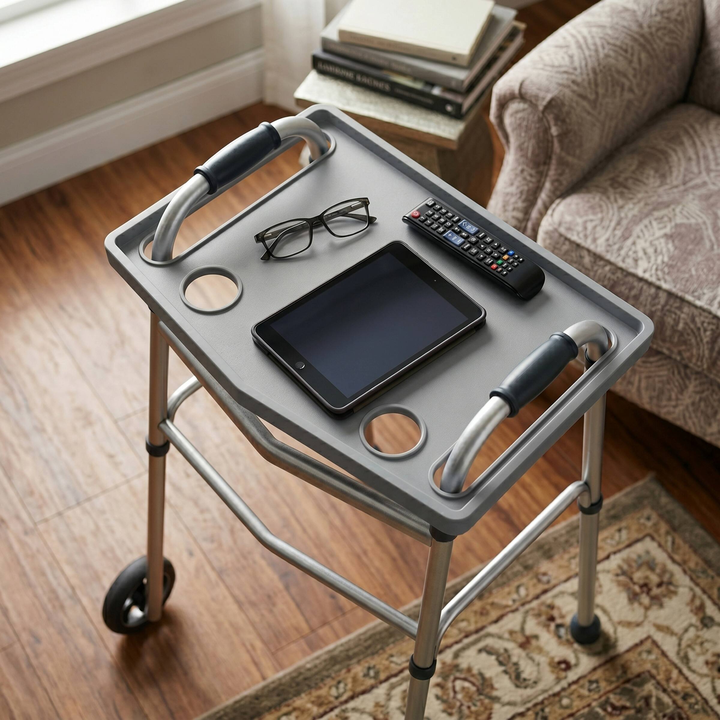 Alt View 6. Bluestone - Walker Tray Table with Cup Holders, Gray - Gray.