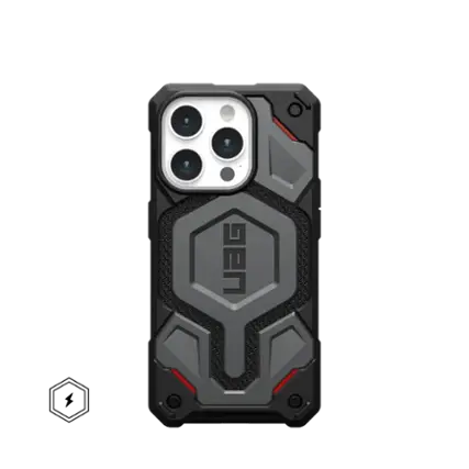 Front. UAG - Monarch Pro Series Case with Magsafe for Apple iPhone 15 Pro - Kevlar Silver.