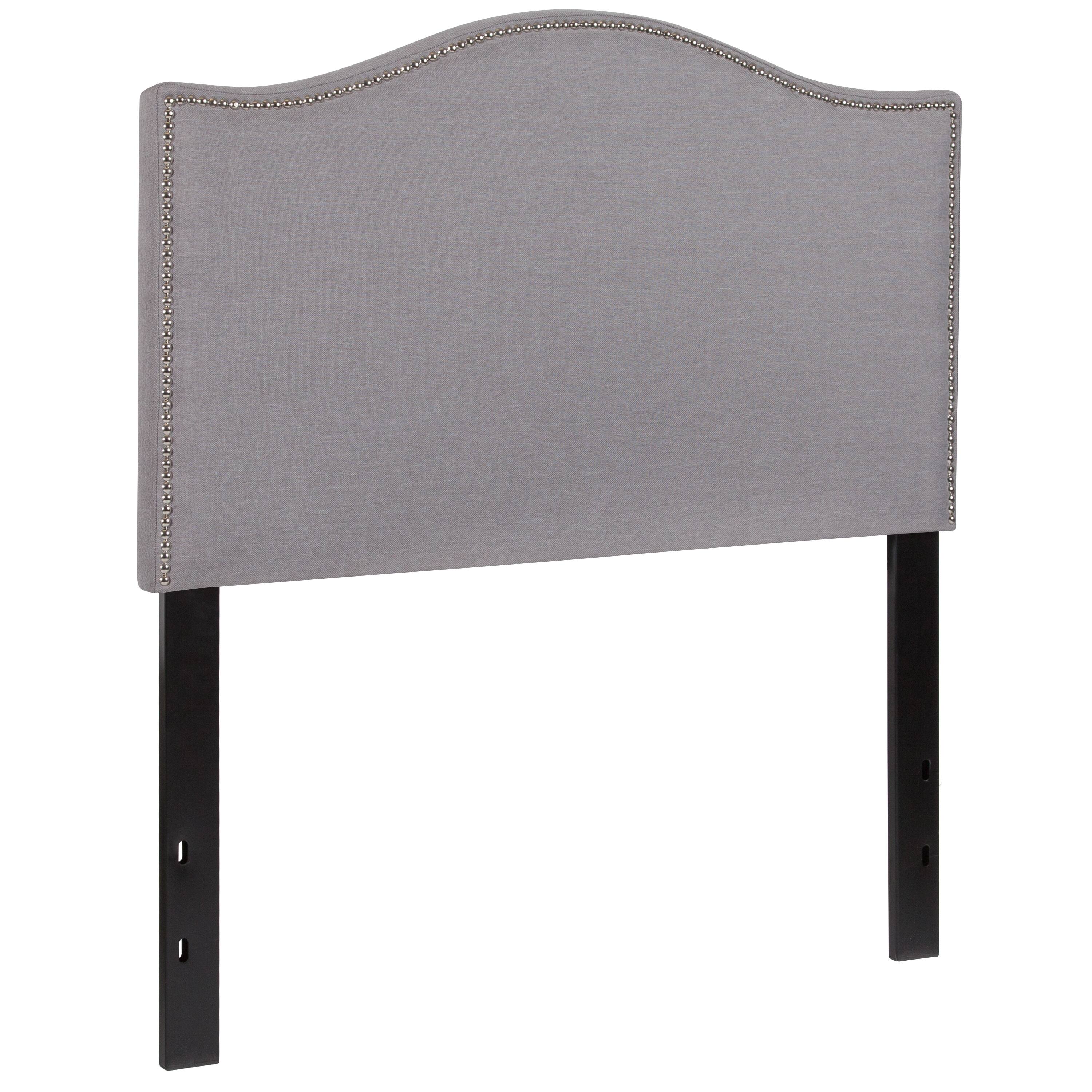 Alt View 1. Emma + Oliver - Arched Headboard with Accent Nail Trim - Light Gray.
