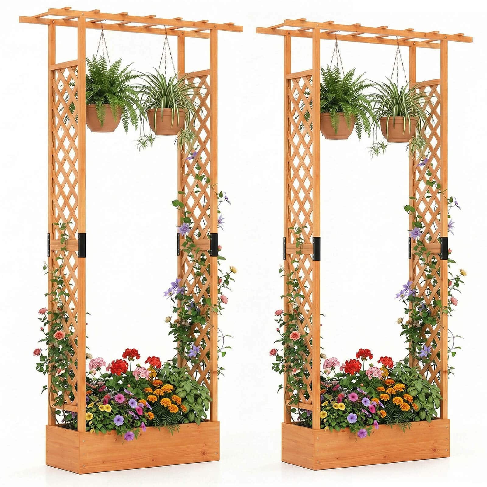 "Costway - 2 PCS 89"" Wooden Raised Garden Bed with Trellis & Hanging Roof, Drainage Holes - Orange" price history on PriceWatchPro