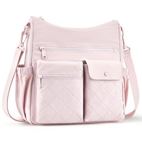 Front. Vulpecula Spade - Nylon Crossbody Bags for Women, Handbags Shoulder Purses for Women, Travel Tote Bag with Multi Pockets - Pink.