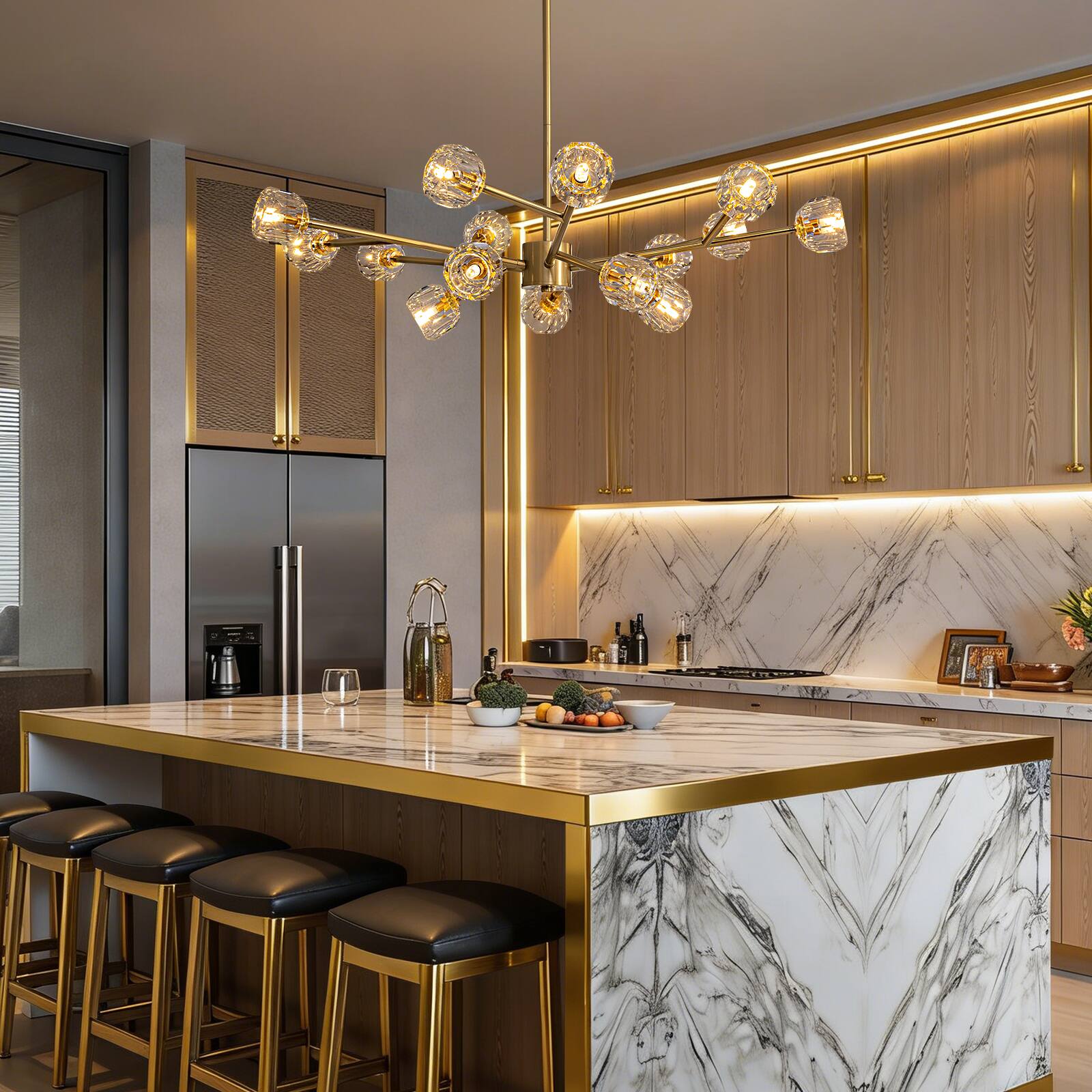 Alt View 9. Siljoy - 39.4-In Modern Sputnik Chandelier 15-Light Football Shaped Lamp Heads for Bedroom Dining Room Foyer Kitchen Living Room - Gold.
