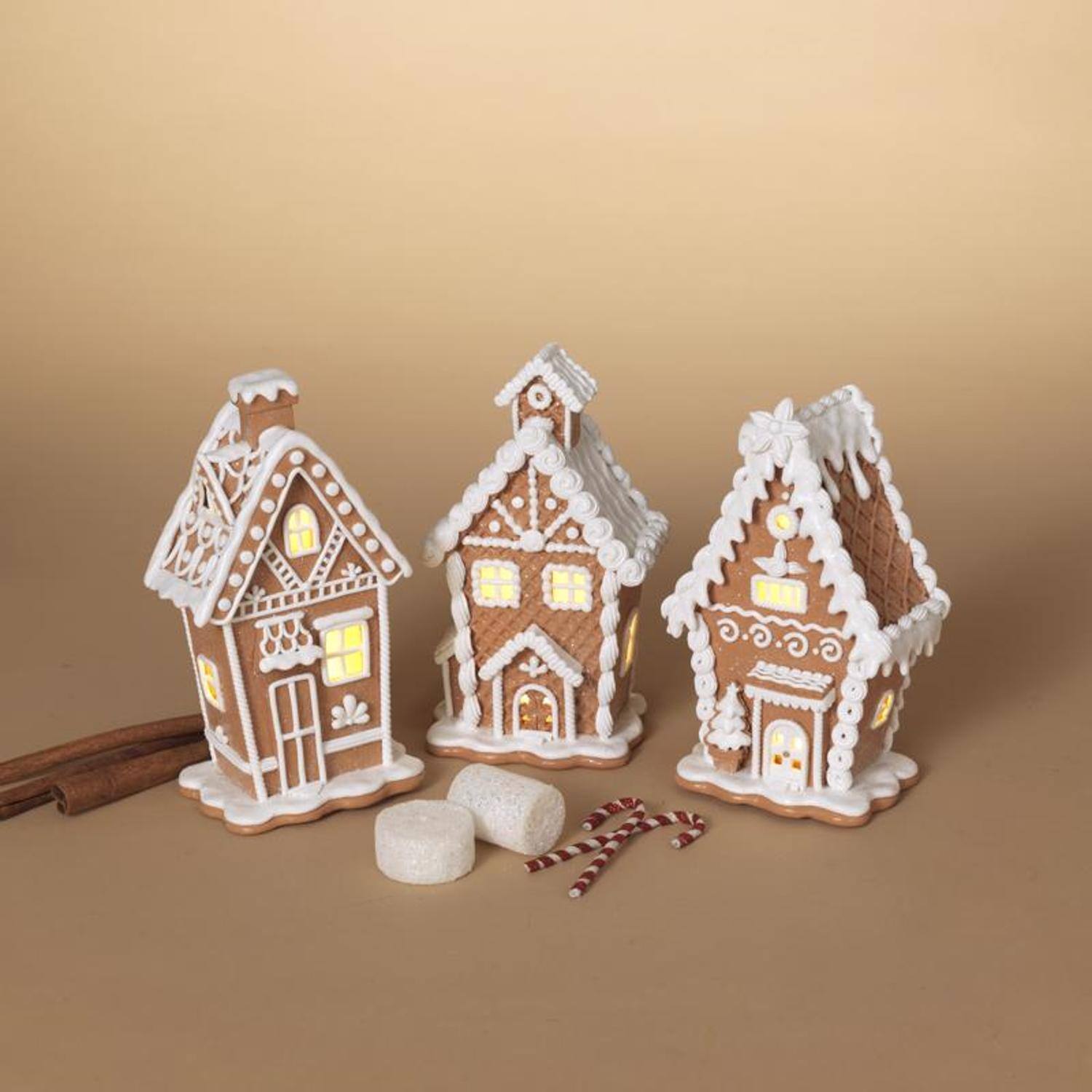 Angle. The Gerson Companies - Gerson LED Brown/White Lighted Gingerbread Table Decor 7 in. (Case of 3) - Brown|White.