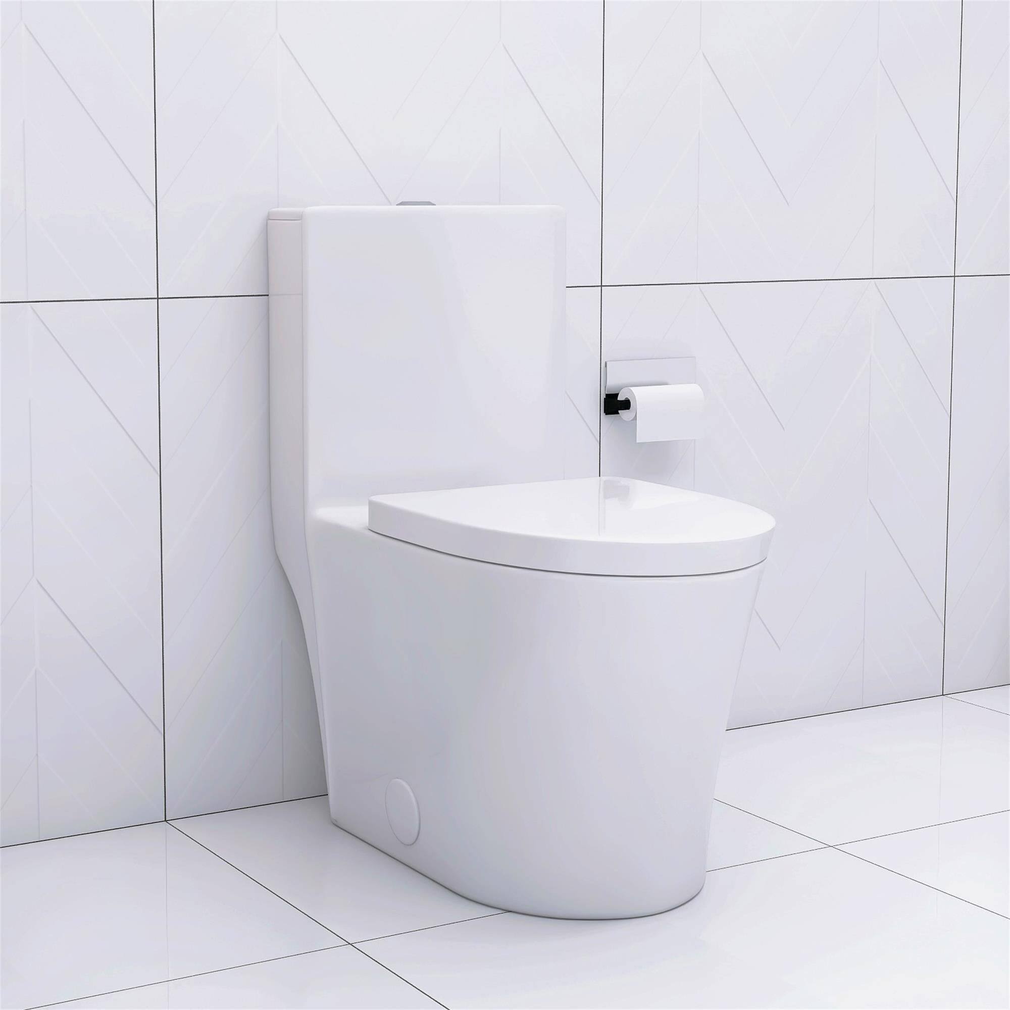 Alt View 1. Boyel Living - Elongated One Piece Toilet White Powerful Dual Flush Soft Close Seat Sleek Skirted Design - White.