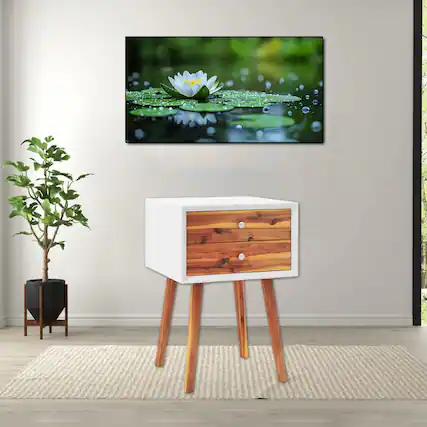 Front. Hivvago - Retro-Inspired Wood Side Table Featuring Two Functional Drawers - Brown.