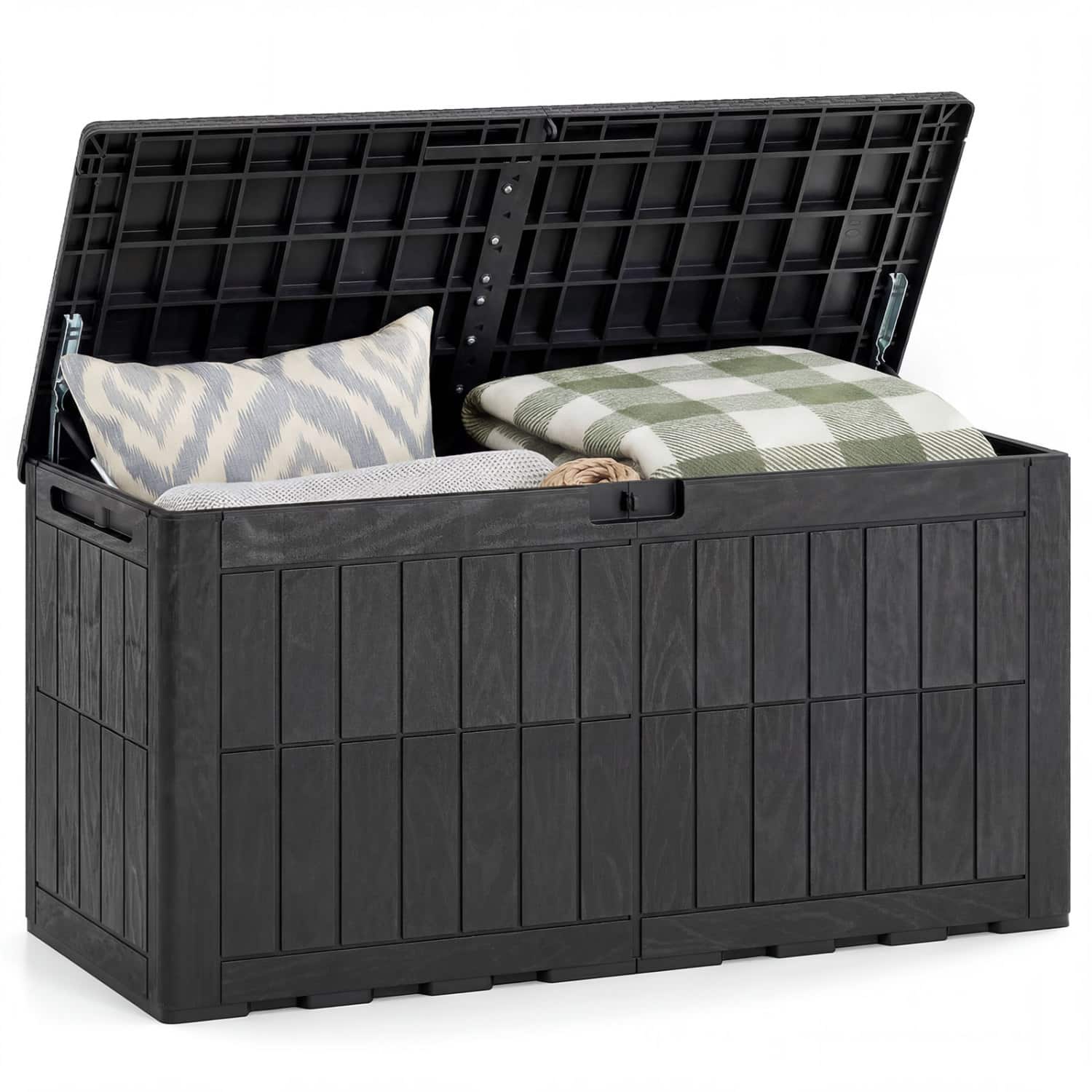 WELLFOR - Waterproof Lockable Outdoor Deck Box for Tools, Cushions, and Pool Supplies - Black