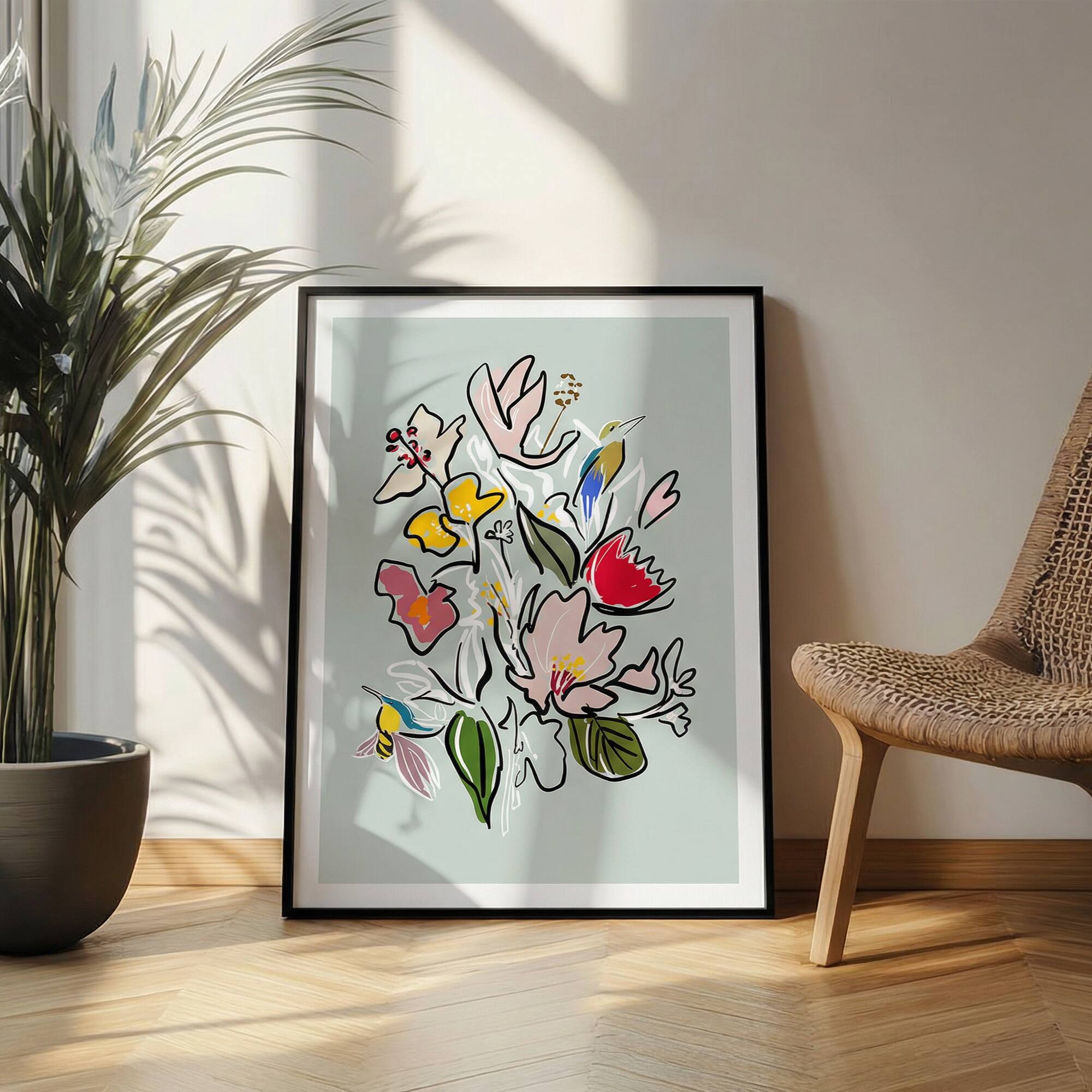 Alt View 2. HOMLUX - 1 Piece Framed Floral Bouquet Canvas Wall Art Modern Botanical Wall Decor Flower Canvas Print 36 in. x 24 in. - Multi-Colored.