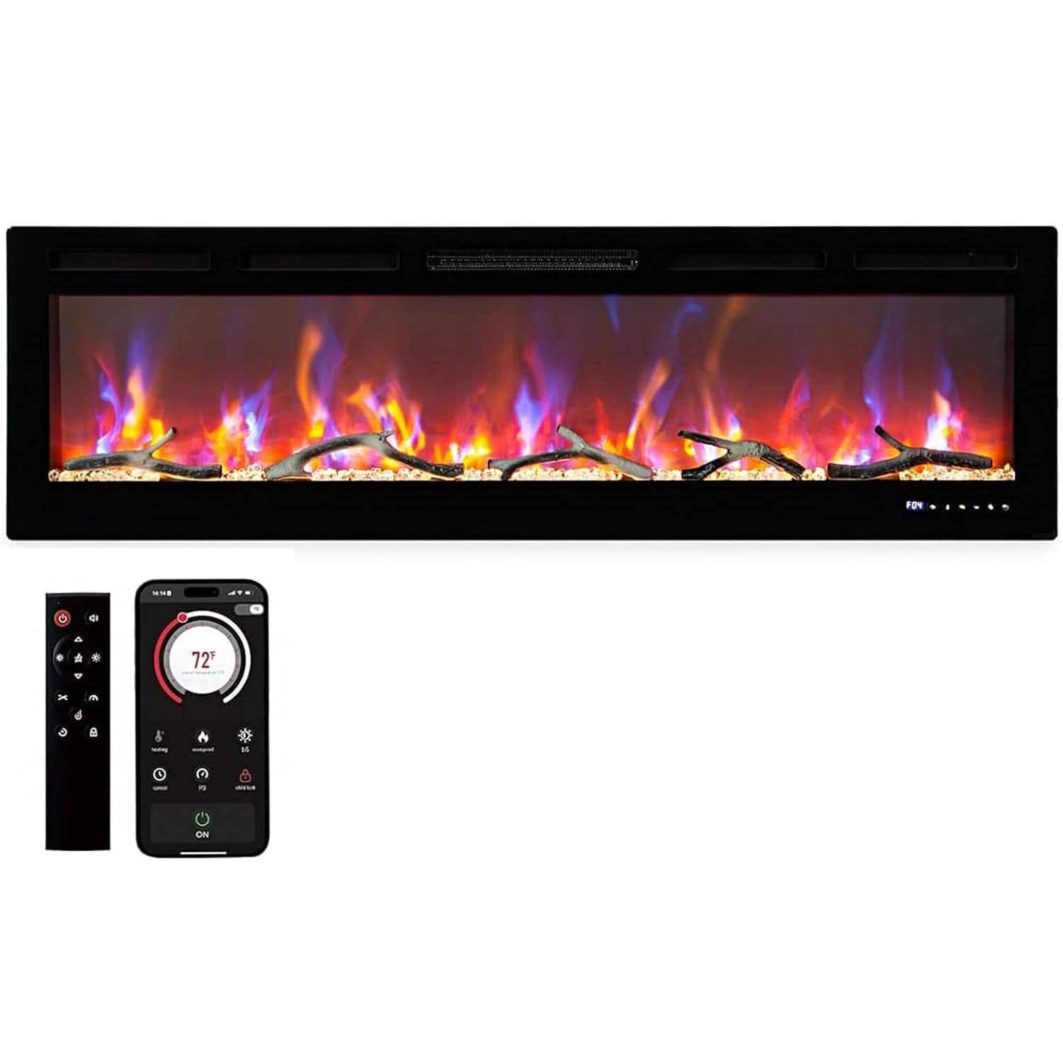Qeetex - 80-Inch Built-in Electric Fireplace Heater for Bedrooms Living Room