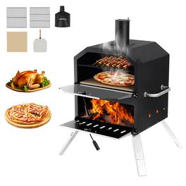 GlowWise - 16'' Wood-Fired Pizza Oven for Outdoor Cooking - Includes Pizza Stone, Peel, Grill Grate & Cover for Backyard/Camping - Black