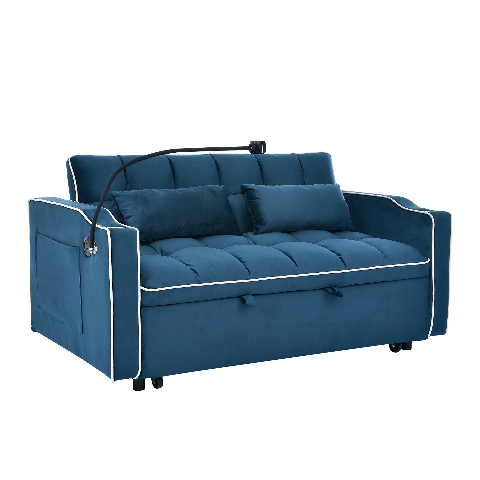 Alt View 8. Tiramisubest - Modern Velvet Versatile Foldable Sofa Bed in 3 Lengths,Adjustable Back w/ USB Port,Ashtray & Swivel Phone Stand (Blue) - Blue.