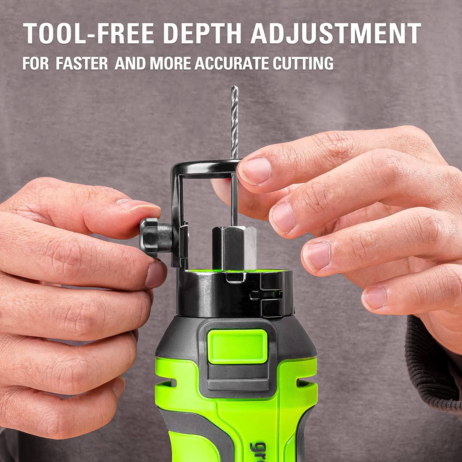 TOOL-FREE DEPTH ADJUSTMENT  
FOR FASTER AND MORE ACCURATE CUTTING