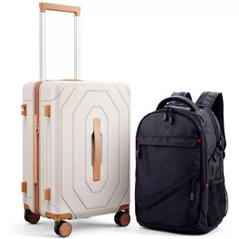 SKONYON - Luggage Set with Backpack 20 Inch Carry On Hardshell Suitcase with Spinner Wheels and TSA Lock - White+Black