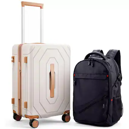Front. SKONYON - Luggage Set with Backpack 20 Inch Carry On Hardshell Suitcase with Spinner Wheels and TSA Lock - White+Black.