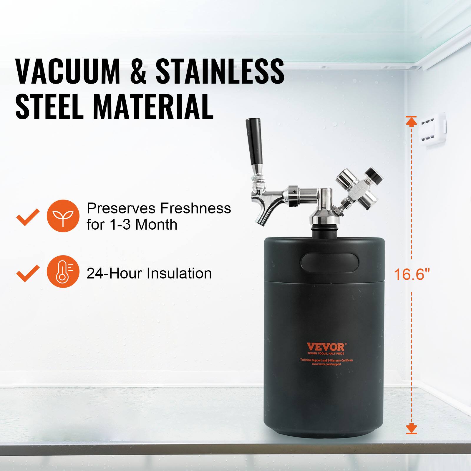 VACUUM & STAINLESS STEEL MATERIAL
- Preserves Freshness for 1-3 Month
- 24-Hour Insulation
16.6"