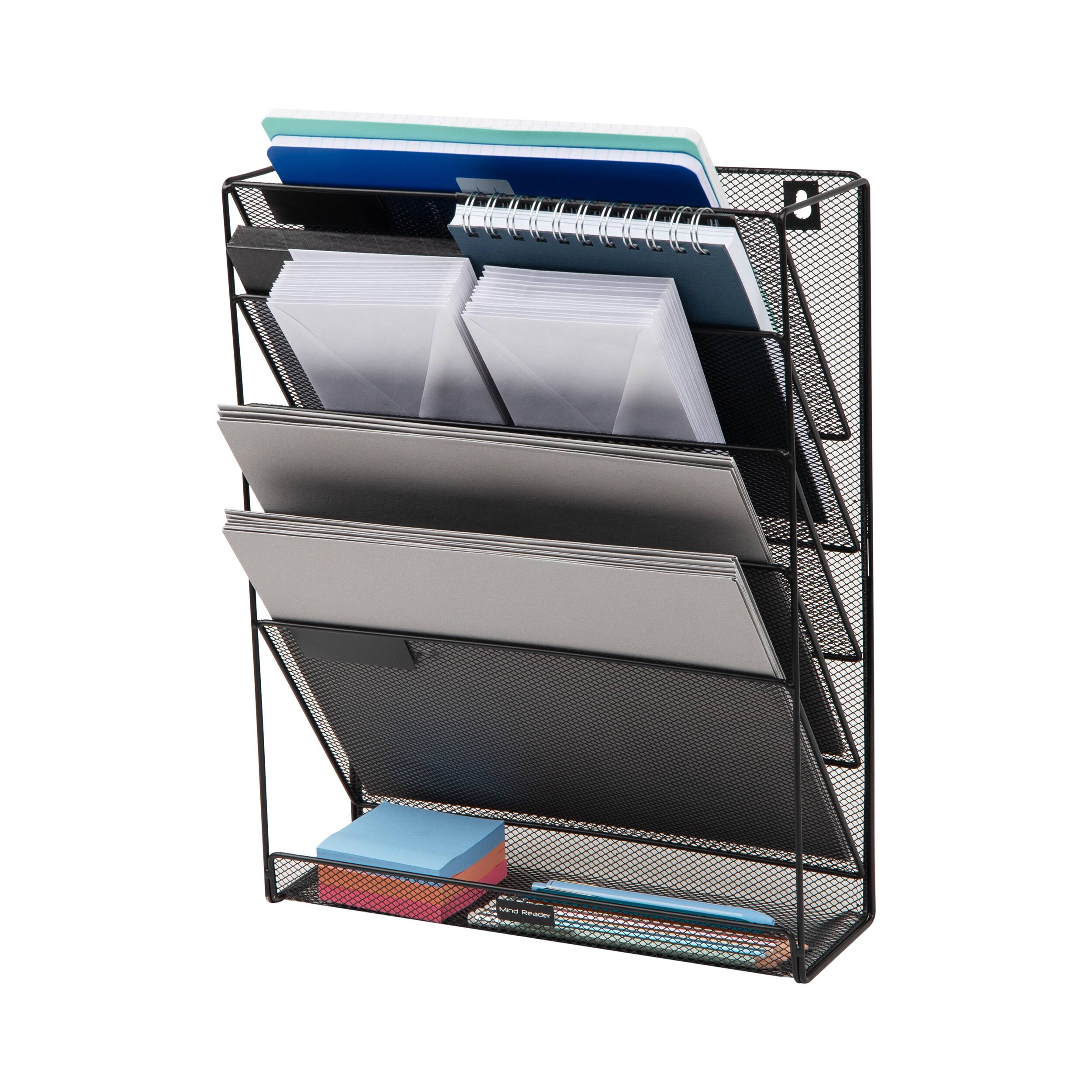 Alt View 14. Mind Reader - 5-Tier Vertical File Storage, Desktop Organizer, Wall Mount, Office, Metal Mesh, 12.75"L x 4"W x 16"H - Black.