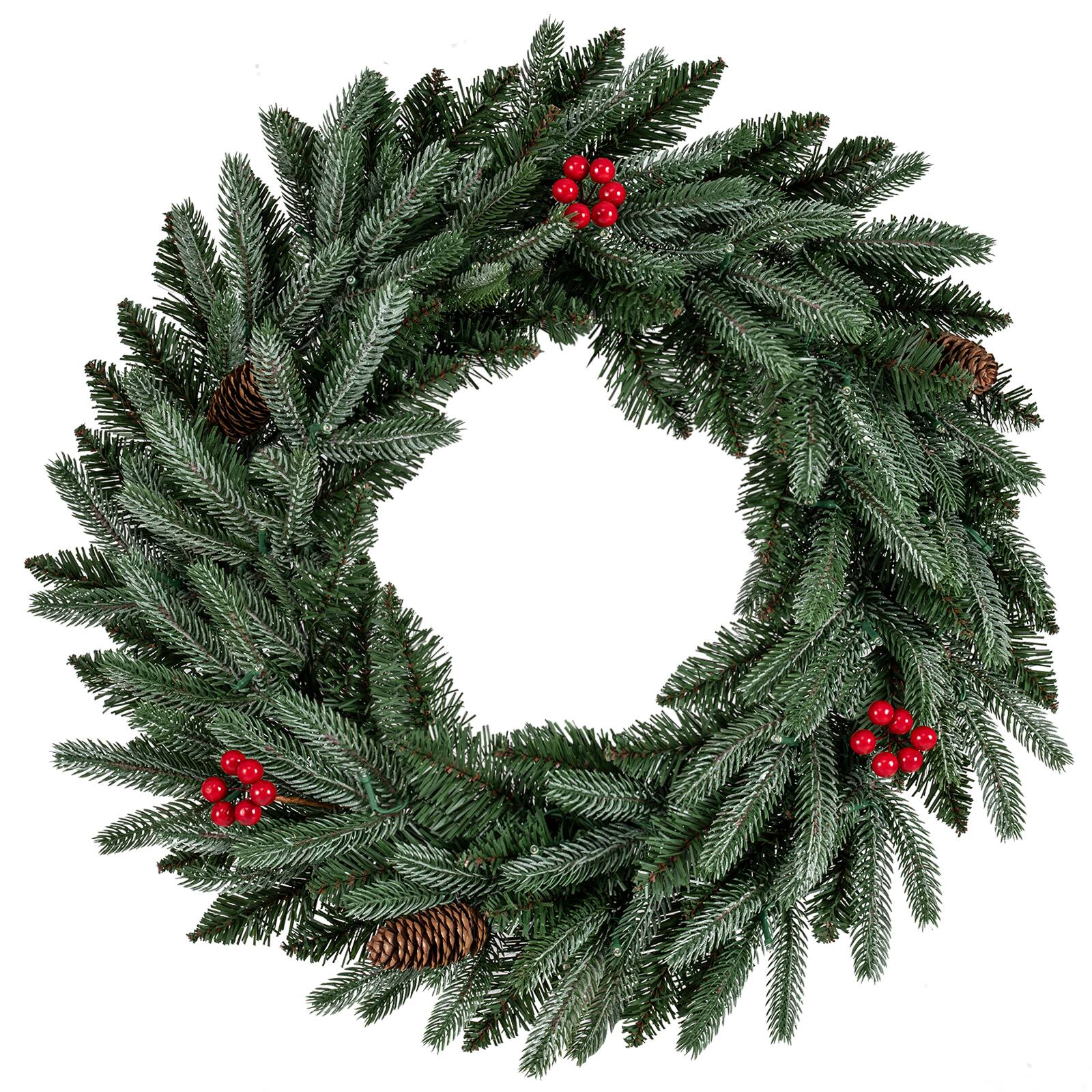 Alt View 9. Costway - Costway 2 PCS 24" Pre-lit Christmas Wreath Front Door Artificial Xmas Wreath with Red Berries Advent Calendar - Green.