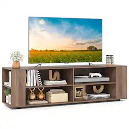 Costway - 59" Wood TV Stand Console Storage Entertainment Media Center with Shelf Grey - Gray