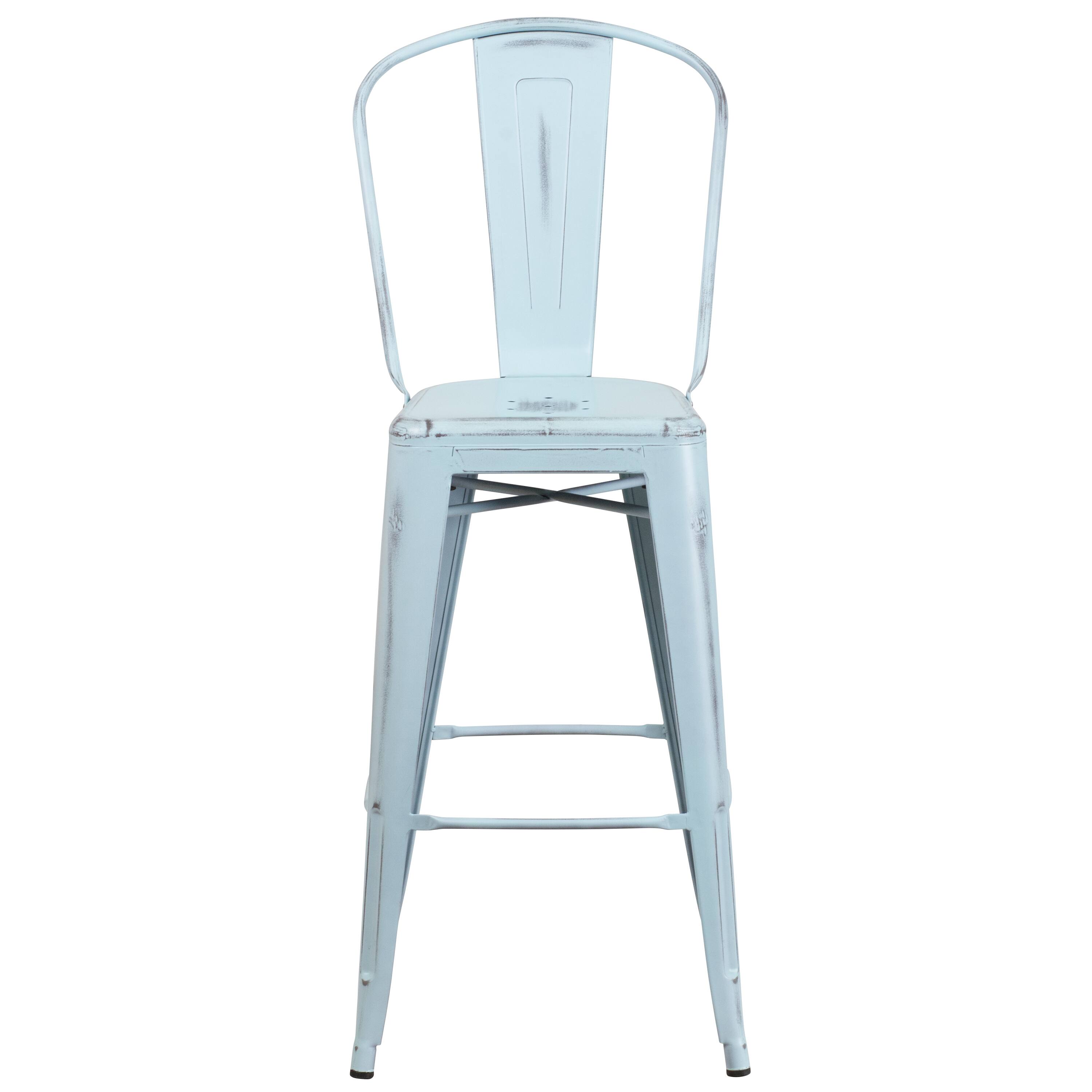 Alt View 8. Emma + Oliver - Commercial Grade 4 Pack 30" High Distressed Metal Indoor-Outdoor Barstool with Back - Green-Blue.