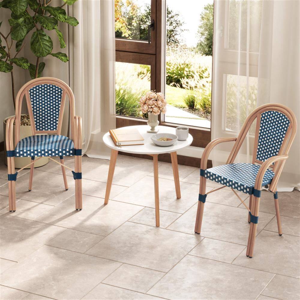 Alt View 2. Kadyn - Outdoor Dining Room Chairs, Patio Kitchen Chairs,Hand-Woven PE Wicker Outdoor French Bistro Chairs Set of 2-Blue - Blue.