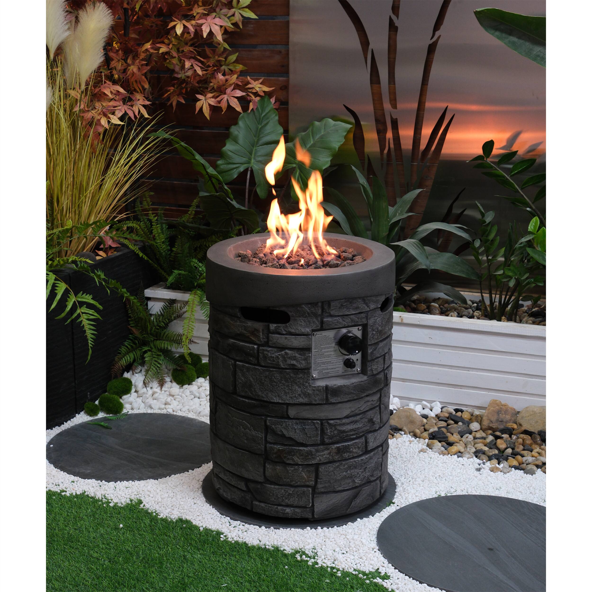 Angle. Dexmalle - Dexmalle-CSA Certification 20 Inch Round Gas Fire Pit With Lava Stone and Rainproof Cover-32000 BTU,Magnesium Oxide,Gray.