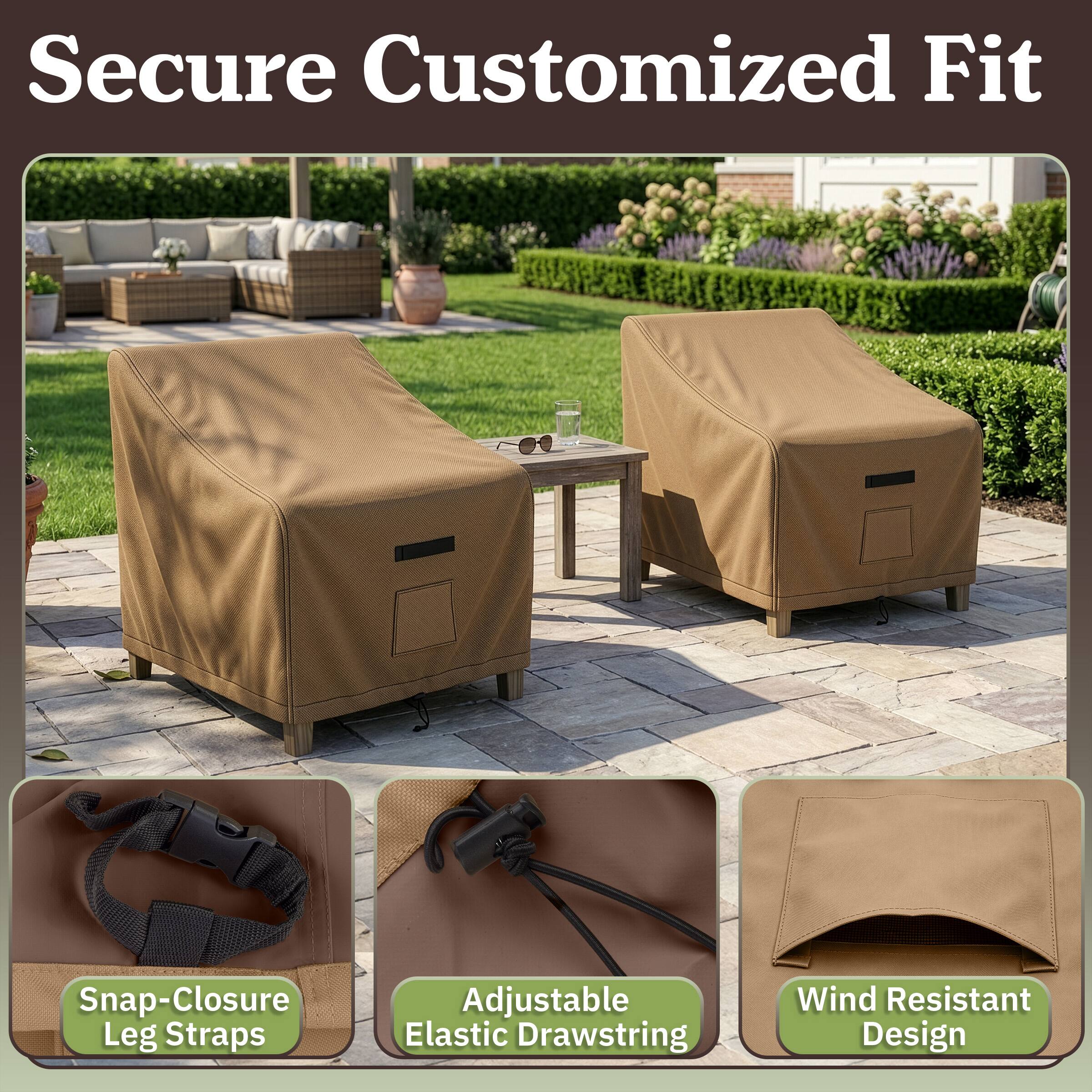 Secure Customized Fit

- Snap-Closure Leg Straps
- Adjustable Elastic Drawstring
- Wind Resistant Design