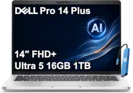 Dell - Upgraded - Pro 14 Plus PB14250 14" FHD+ AI PC Laptop - Intel Core Ultra 5 235U - 16GB Memory - 1TB SSD - Backlit - Windows 11 Pro - Sliver Gray