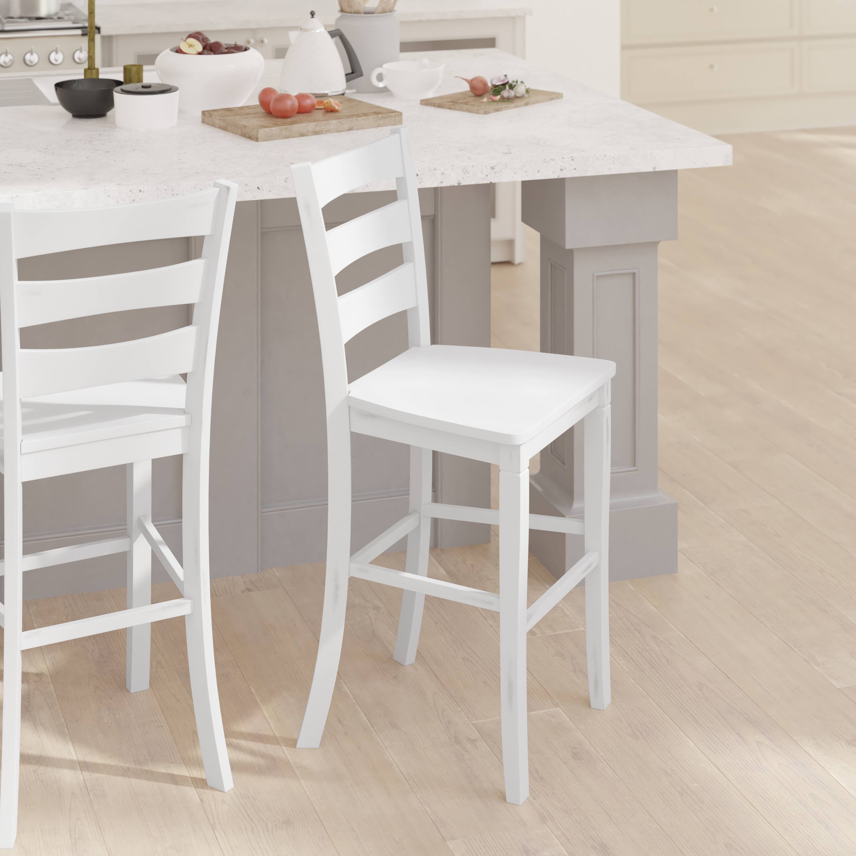 Alt View 4. Emma + Oliver - Lana Set of 2 Classic Wood Dining Stool with Ladderback Design - White Wash.