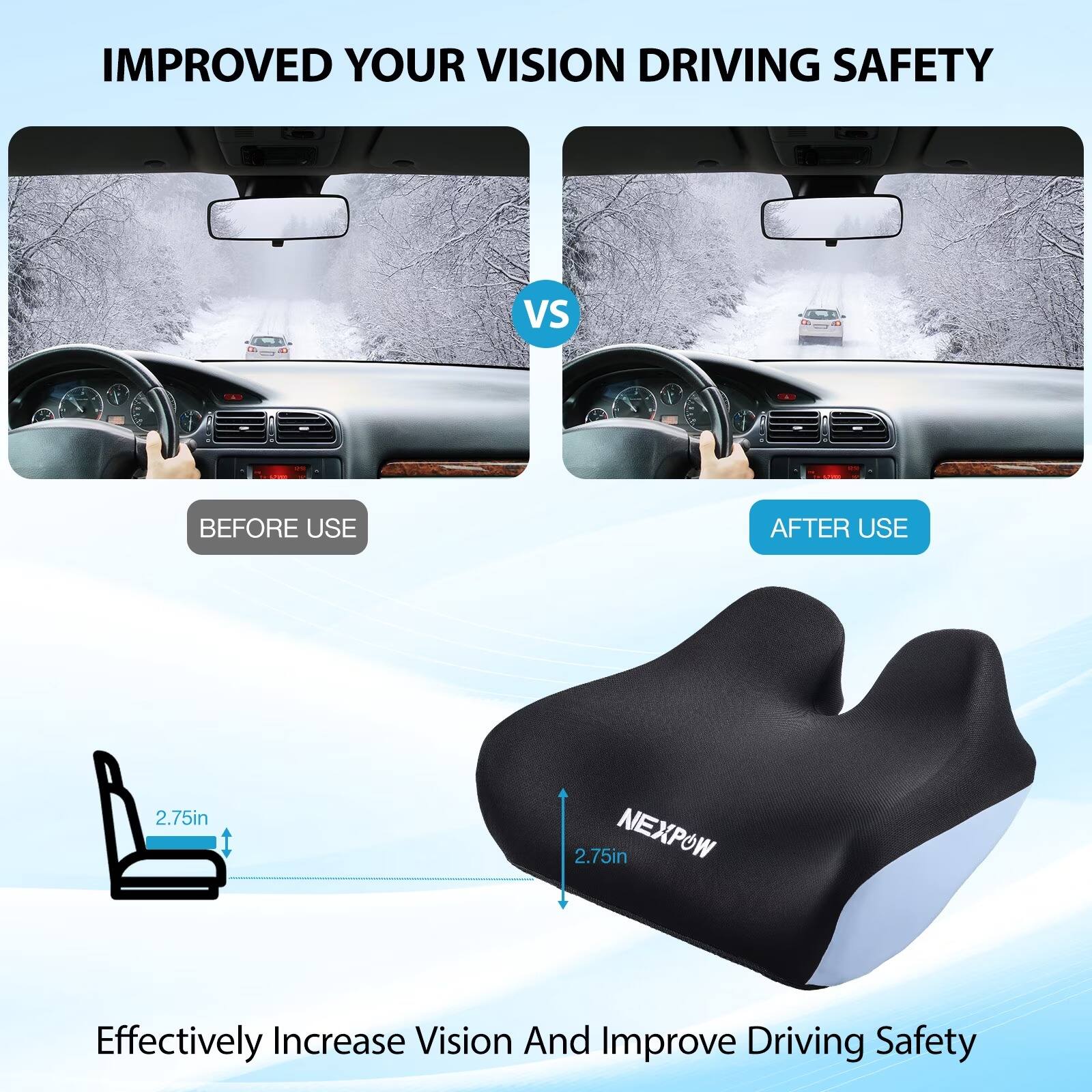 IMPROVED YOUR VISION DRIVING SAFETY

BEFORE USE
AFTER USE

2.75in
2.75in NEXPOW

Effectively Increase Vision And Improve Driving Safety