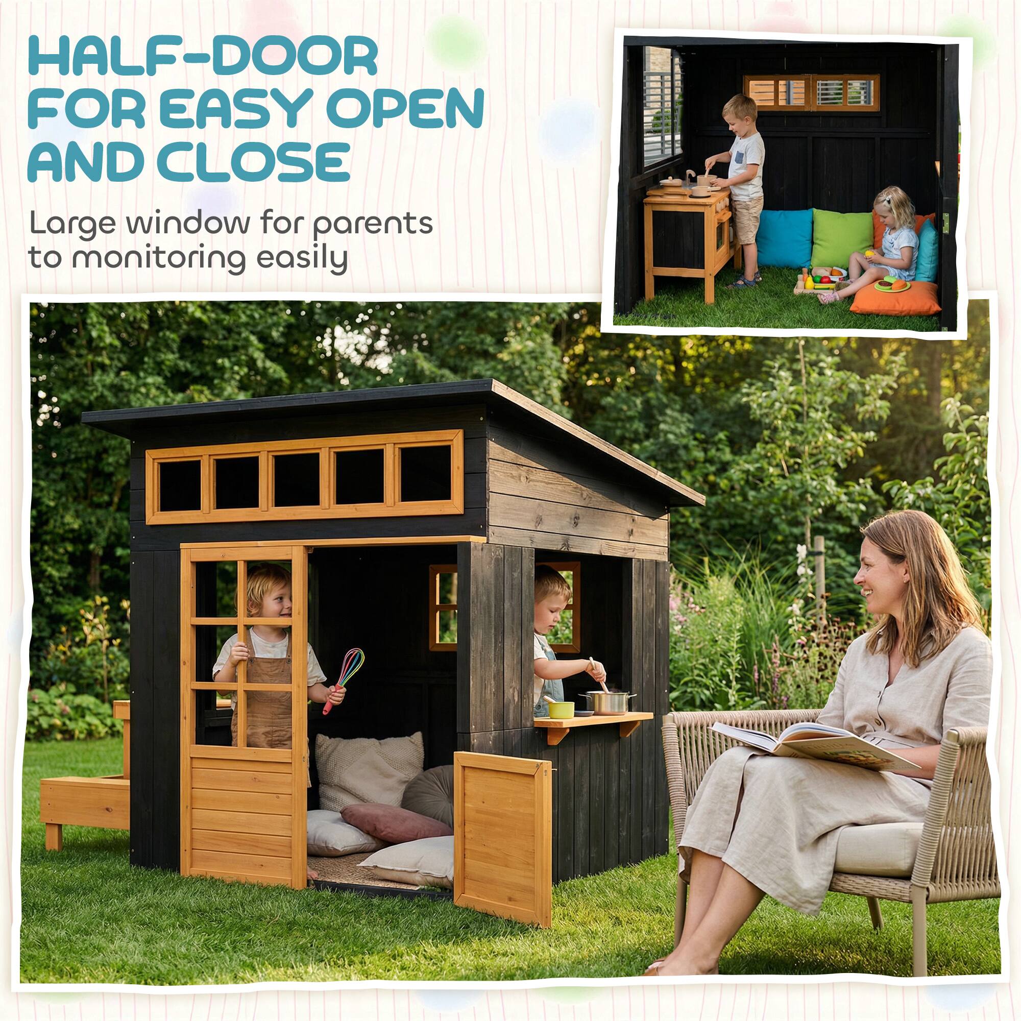 HALF-DOOR FOR EASY OPEN AND CLOSE  
Large window for parents to monitoring easily