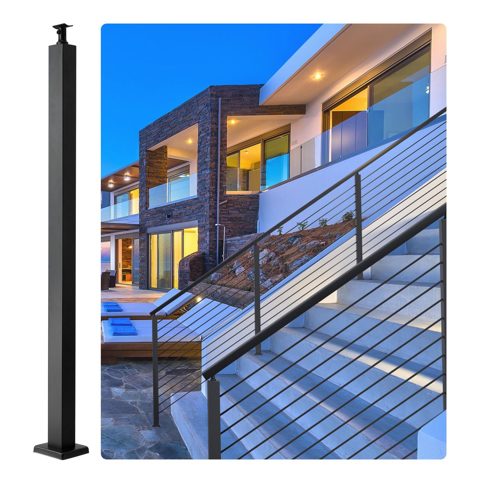 Front. VEVOR - Cable Support Post, 36" Height, 2" Width, Steel Construction, No Pre-drilled Holes, Made of Durable SUS304 - Black.