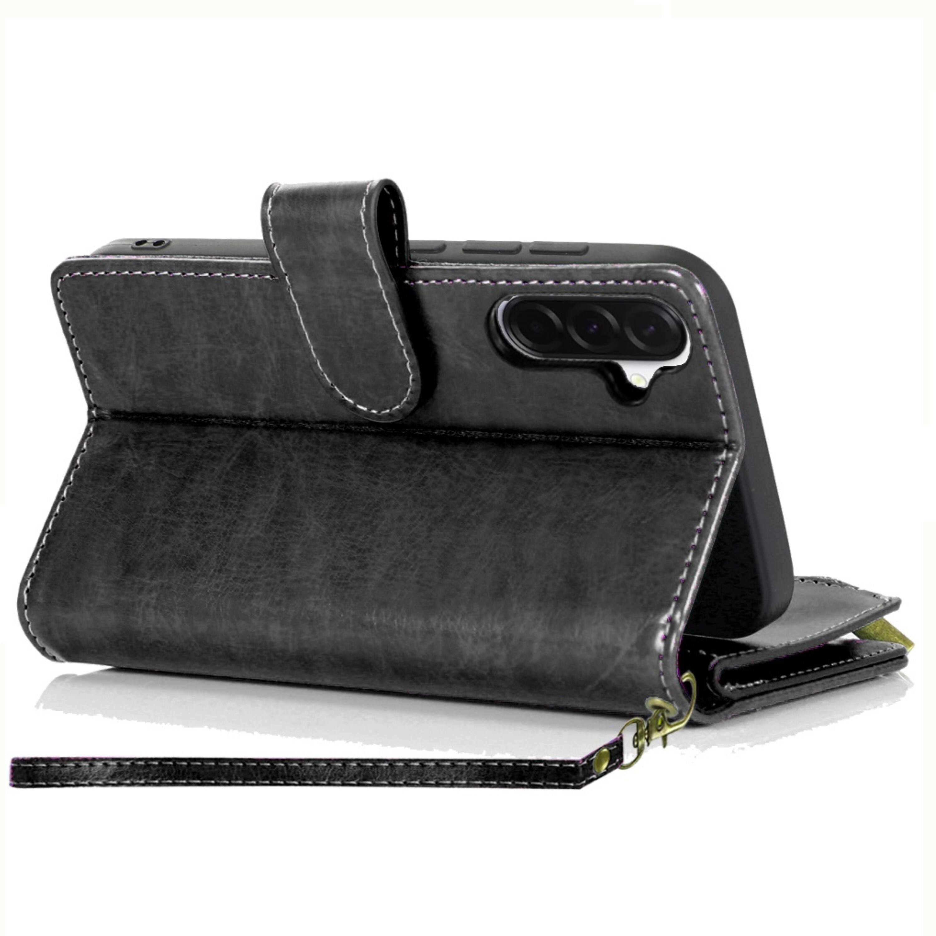 Back. Kitcheniva - Luxury PU Leather Wallet Case With Zipper And Tempered Glass For Samsung A37 5G Black - Black.