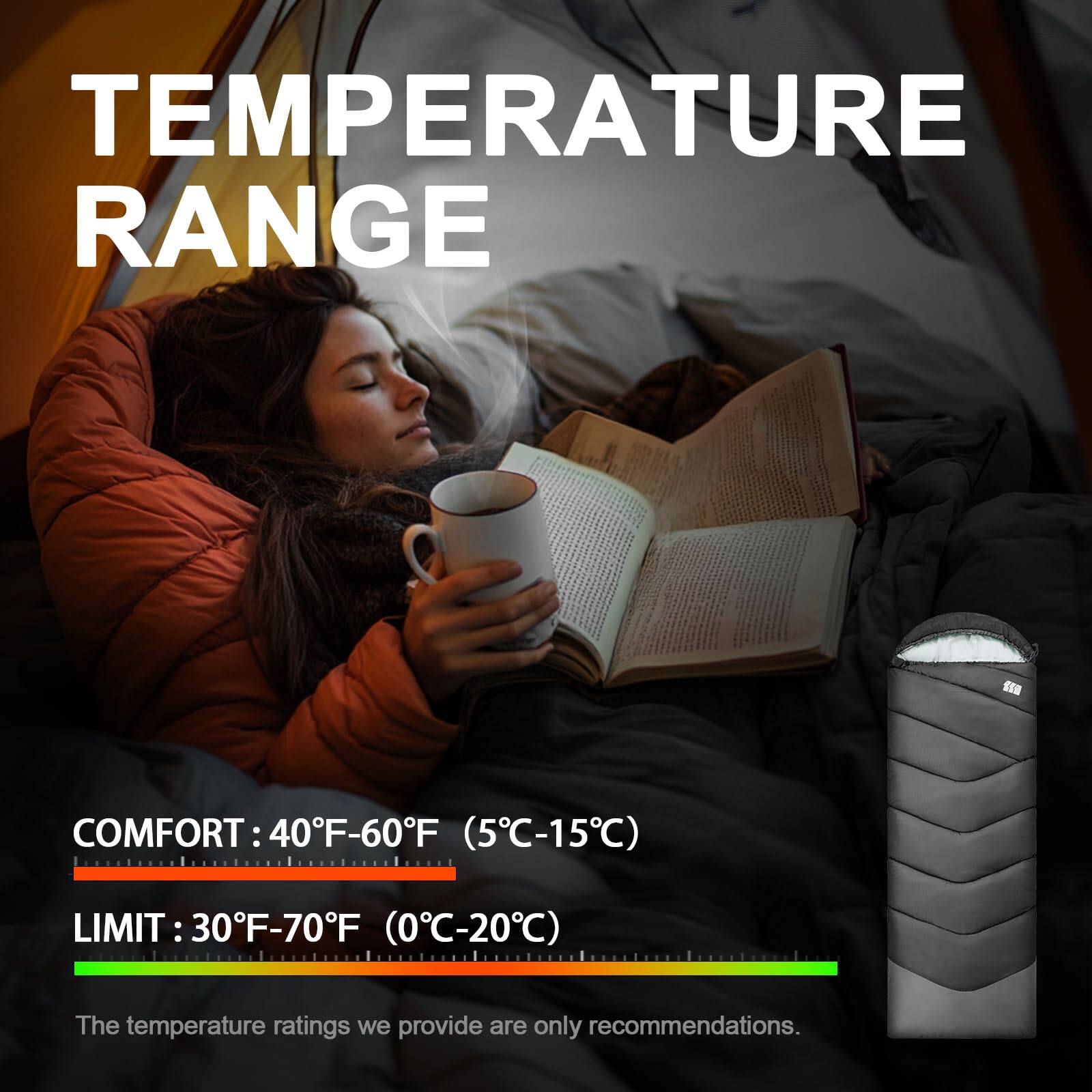 **TEMPERATURE RANGE**

**COMFORT:** 40°F-60°F (5°C-15°C)

**LIMIT:** 30°F-70°F (0°C-20°C)

The temperature ratings we provide are only recommendations.