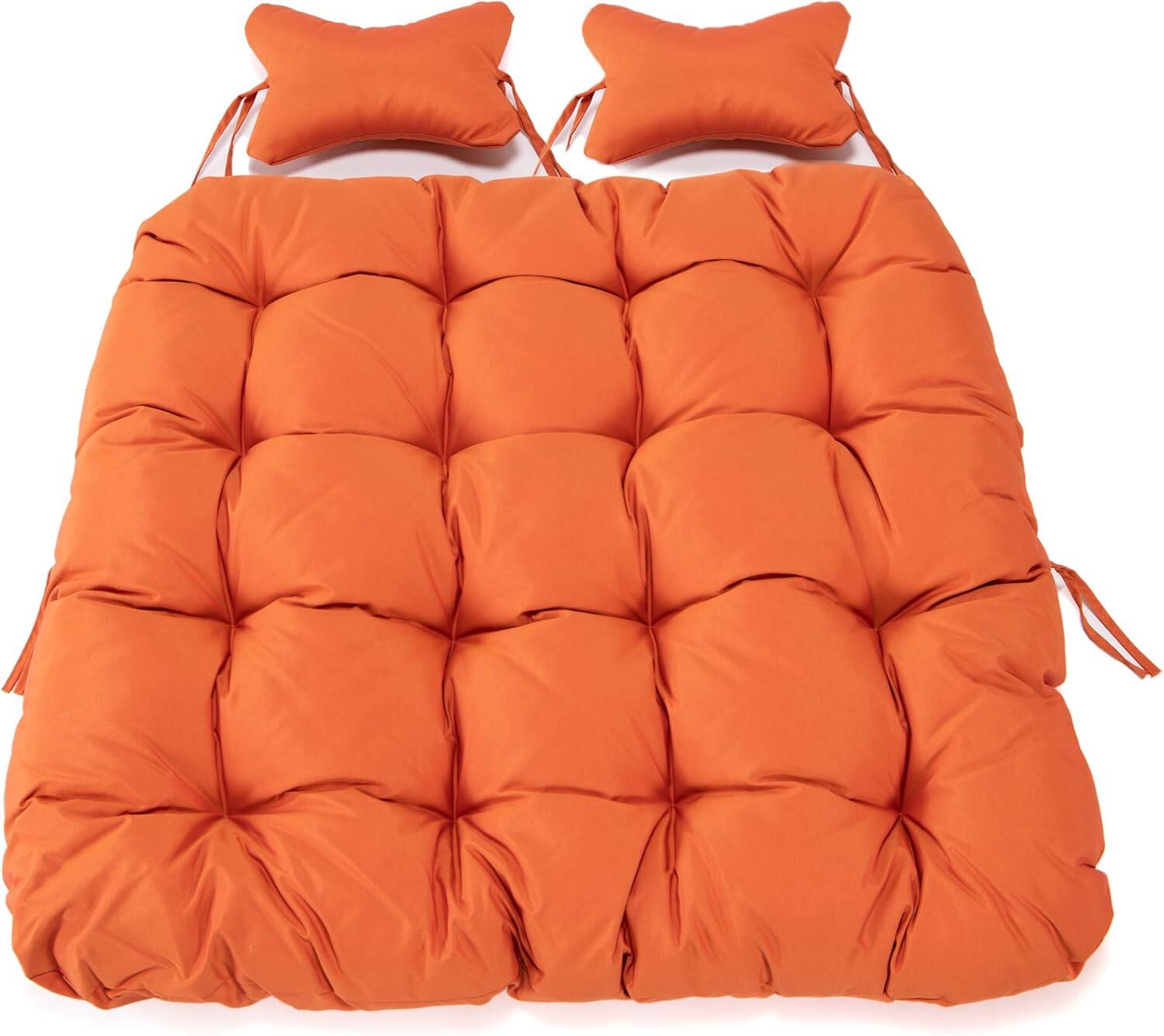 Back. LeisureMod - LeisureMod 2-Person Egg Chair Cushion with Headrest - Folding Double Swing Chair Replacement Pad, Weather-Resistant - Orange.