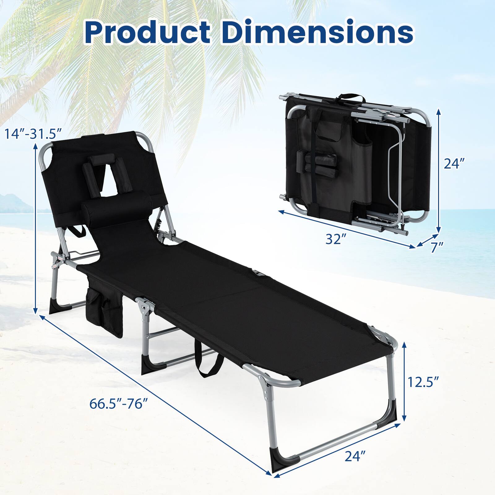 Product Dimensions:  
14"-31.5"  
24"  
32"  
7"  
66.5"-76"  
12.5"  
24"