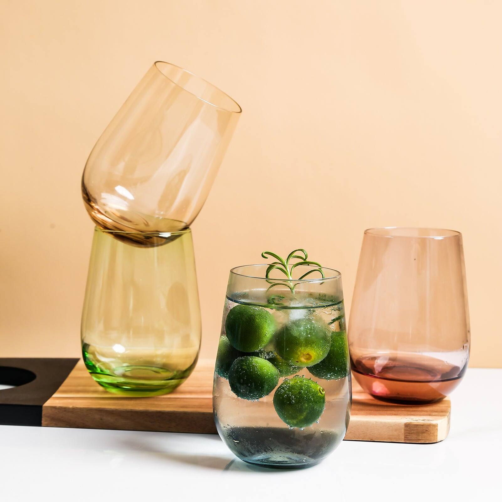 Left. BreeBe - Colorful Stemless Wine Glasses (16.5 oz. set of 4) - Multi.