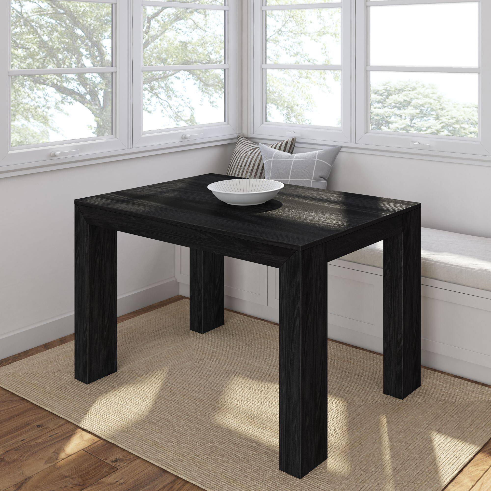 Front. Plank+Beam - Modern Rectangular Dining Table (48in / 1220mm), Black Wirebrush - Black Wirebrush.