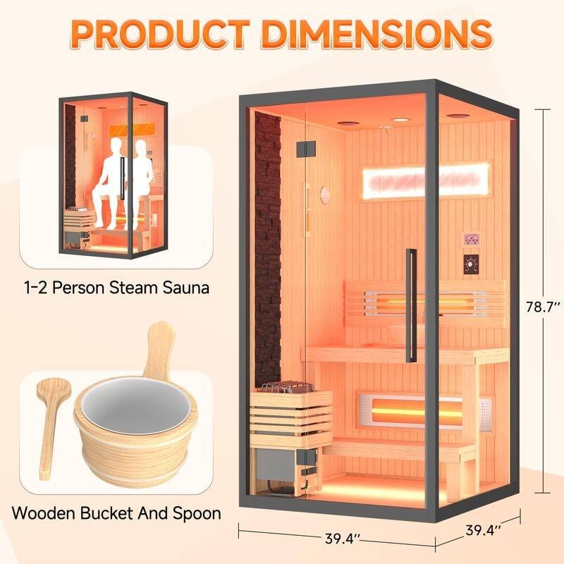 PRODUCT DIMENSIONS

1-2 Person Steam Sauna  
78.7"  
Wooden Bucket And Spoon  
39.4" x 39.4"
