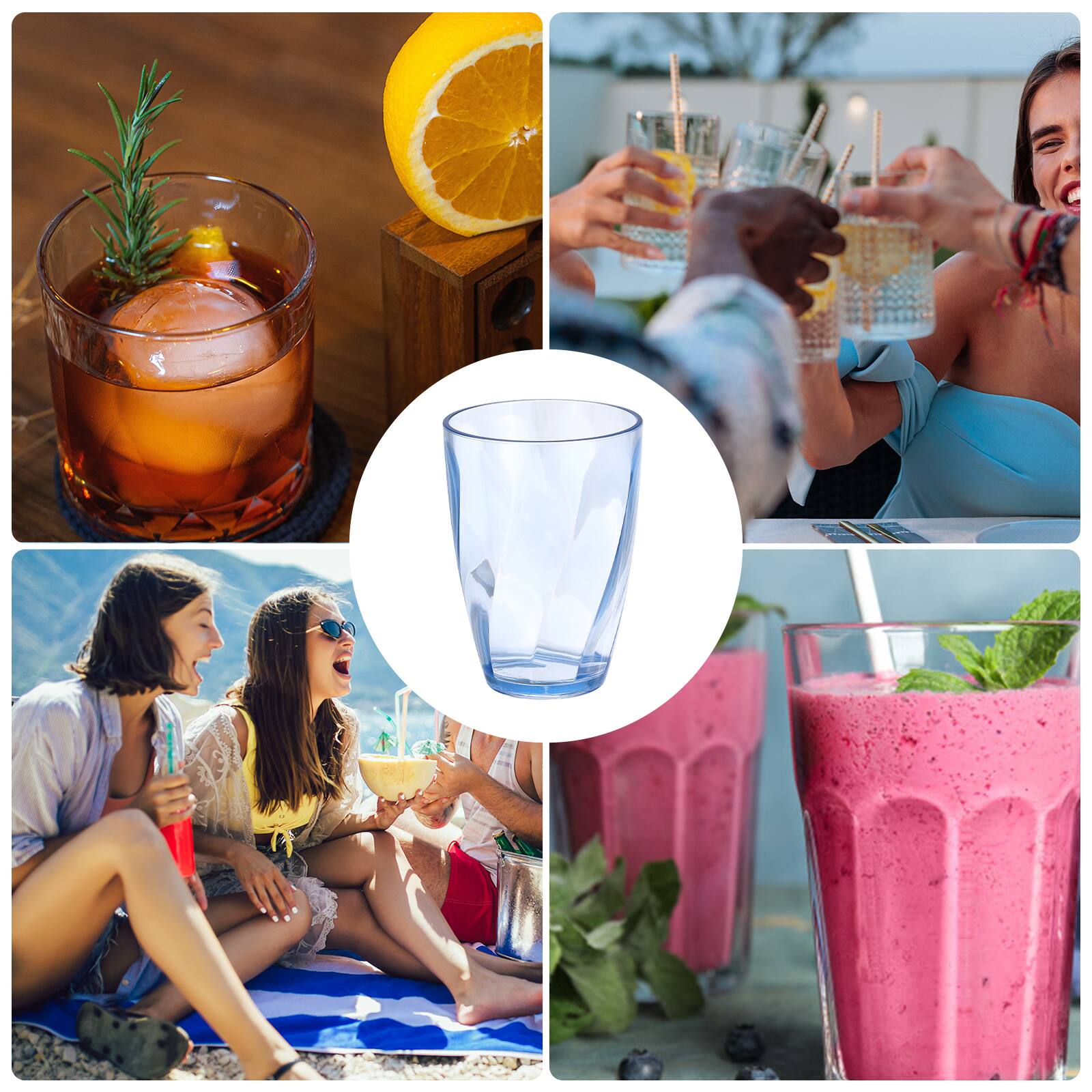 Alt View 6. Unique Bargains - 2pcs Clear Plastic Reusable Drinking Glasses, 13oz Diagonal Texture Unbreakable Stackable for Beer Juice - Blue.